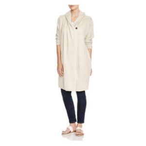 EILEEN FISHER Womens Beige Pocketed Hooded Cardigan Size Large Button Closure